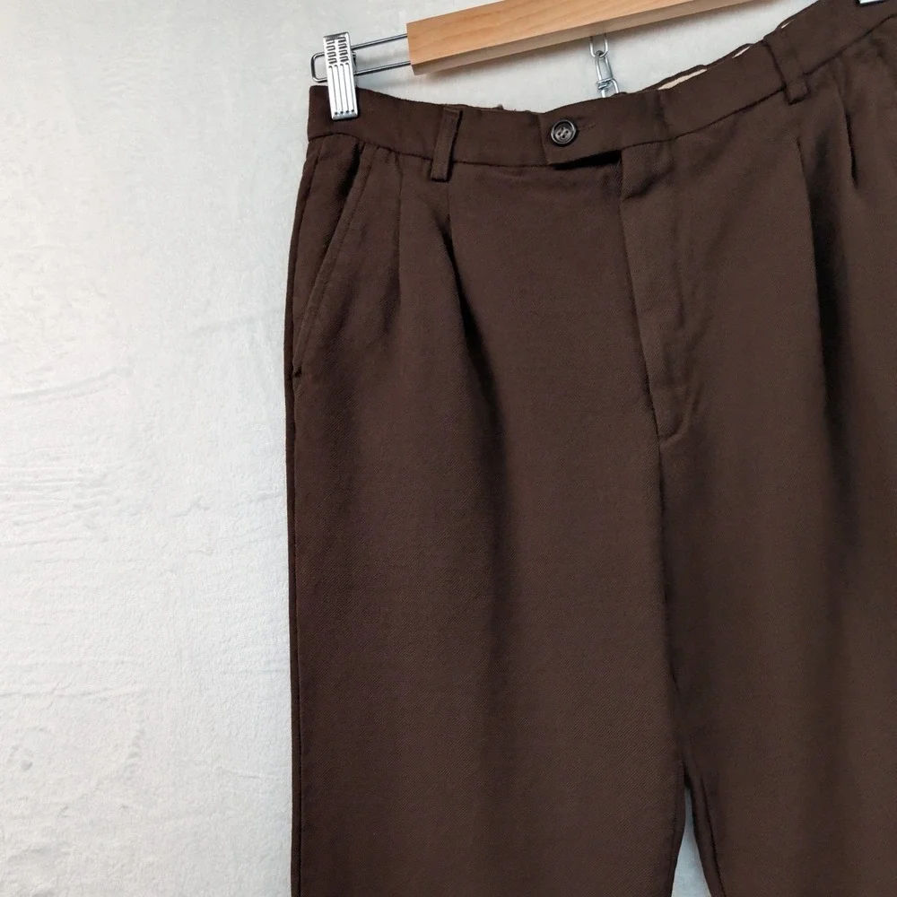 VTG Trousers Men's 30x28 Brown Dark Academia Talon Pleated Flare Old Money 70s